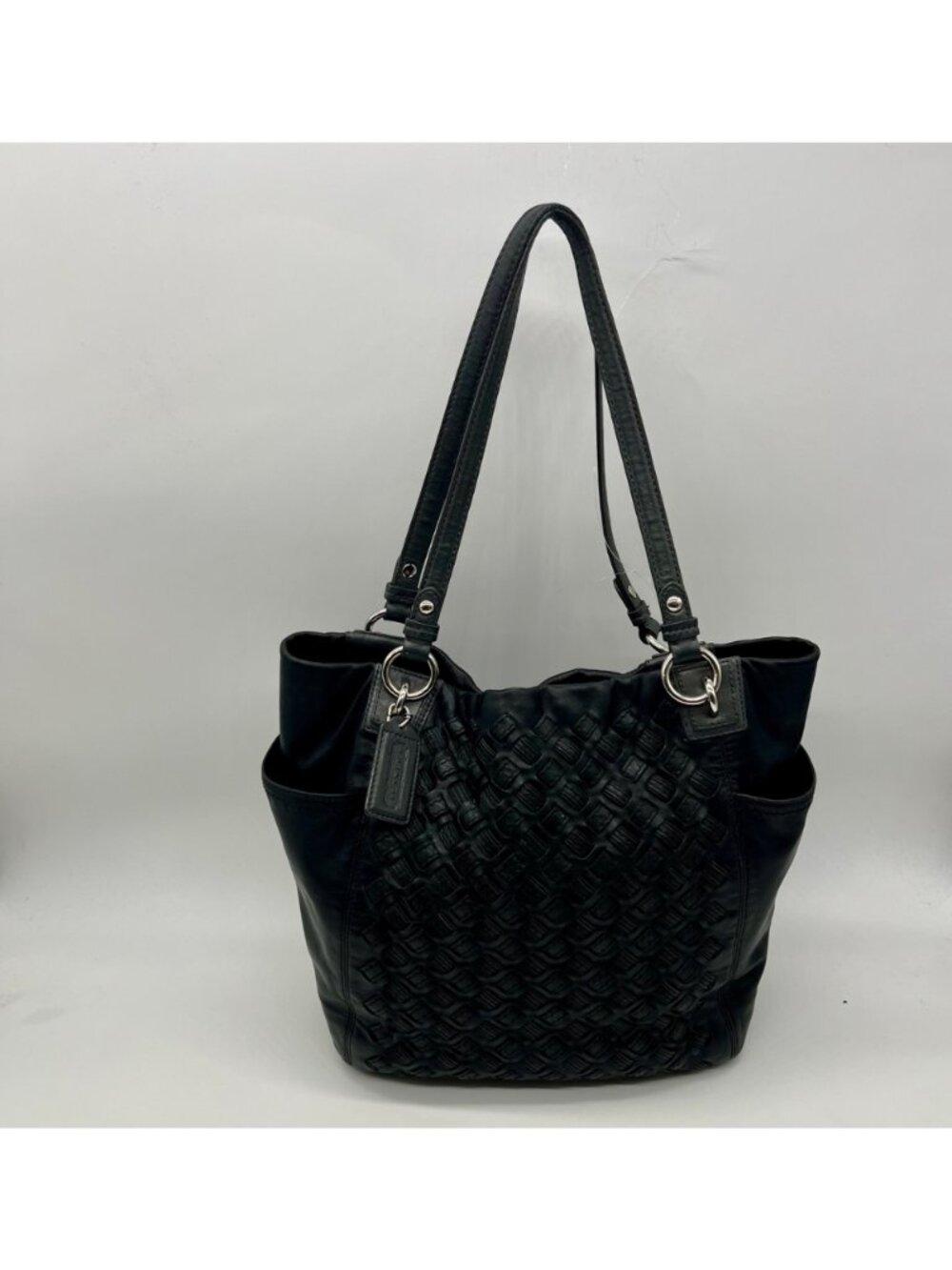 Coach Black Woven Leather Shoulder Bag F17099 - Picture 2 of 11